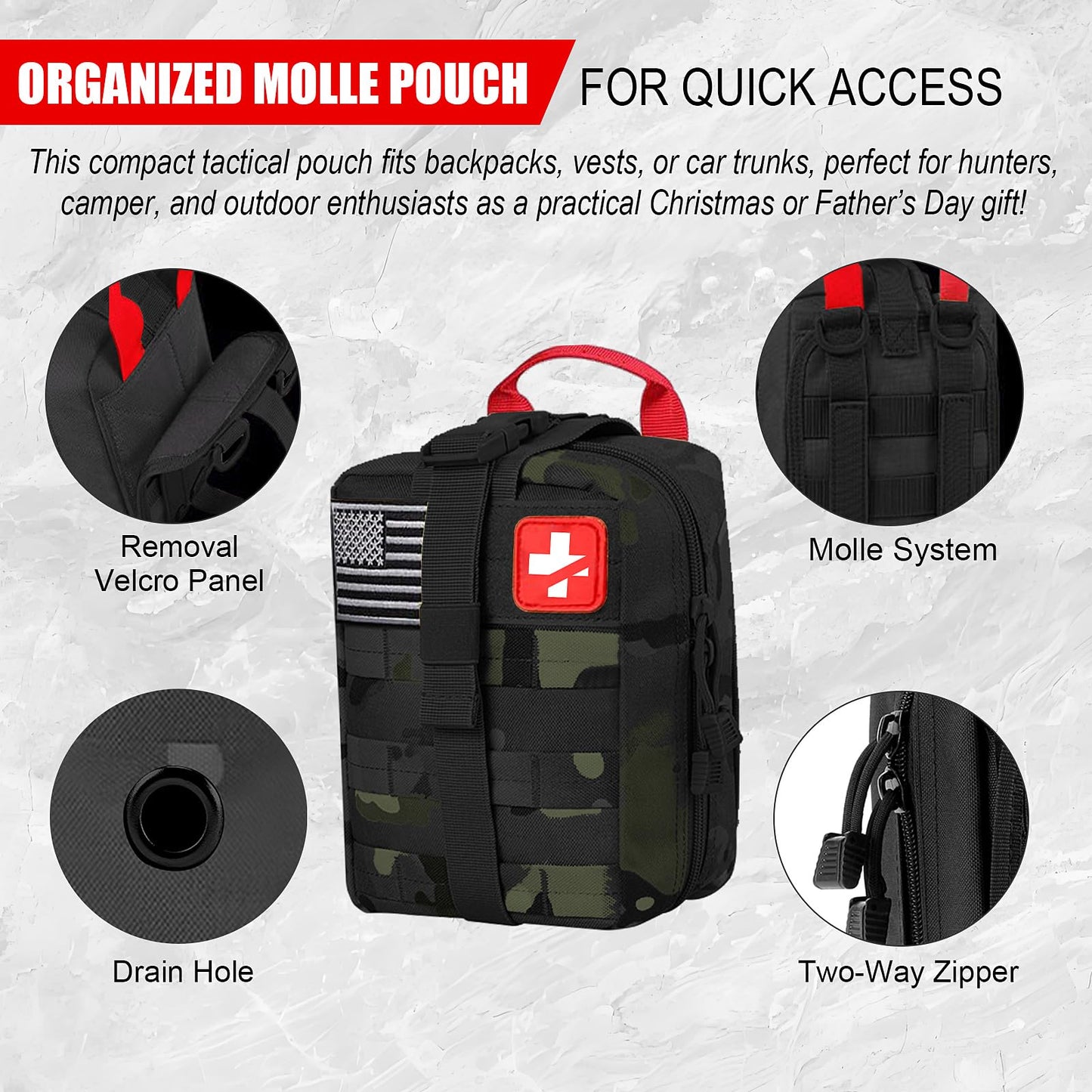 146Pcs Survival First Aid Kit, Car Emergency Trauma Kit with Military Grade Survival Tools, Medical Supplies & Fishing Gear, for Camping, Travel, Earthquake, Gifts for Men & Women Outdoor Adventures