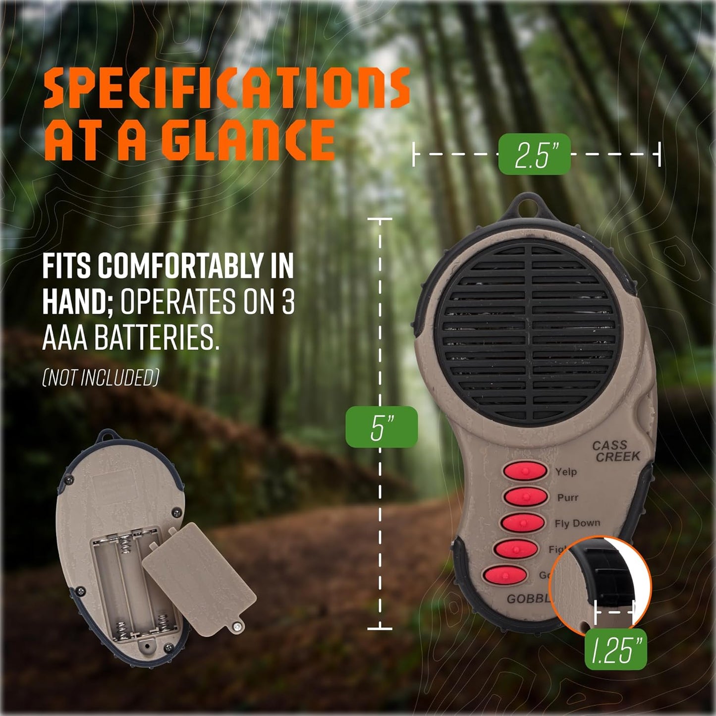 Cass Creek Ergo Call, Handheld Electronic Hunting Call, Compact Design, 5 Authentic Calls in 1, Expert Calls for Everyone