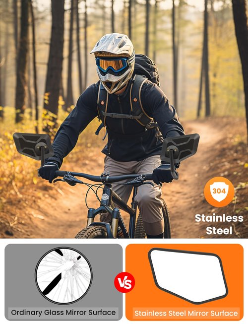 BISCOS Bar End Bike Mirrors Right, HD Stainless Steel Lens Bicycle Rearview Mirror, Scratch Resistant and Fall Resistant, E-Bike Safe Rear View Mirrors for Handlebar with Inner Diameter 15-23mm