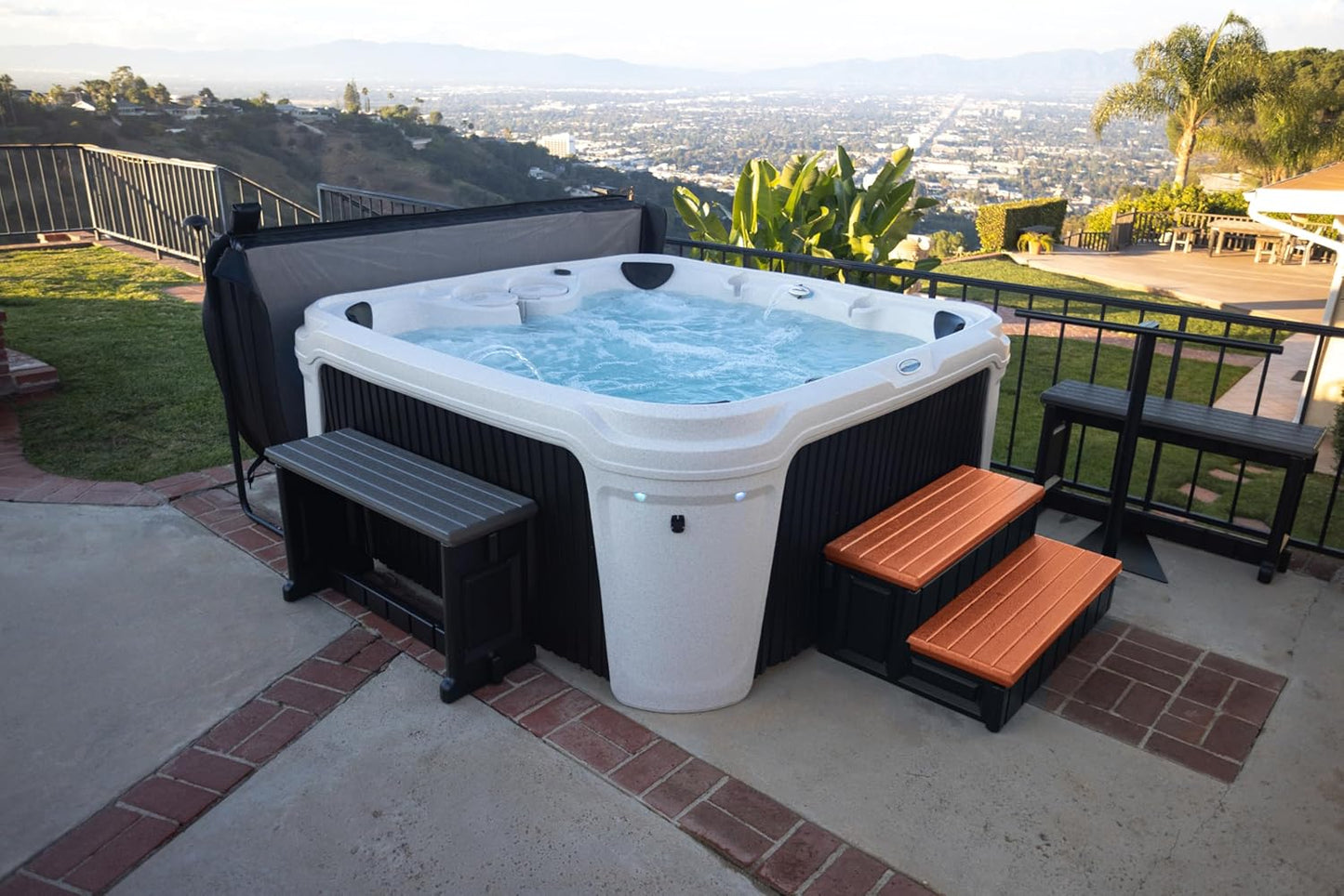 Confer Plastics Two Tier 36" Wide Deluxe Hot Tub Step. Non-Skid Spa Steps, Easy Installation, Sturdy, Long Lasting Upgrade to Your Space. Proudly Made in USA. - Espresso
