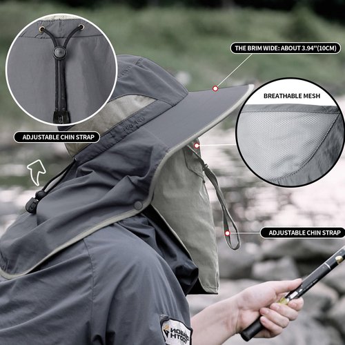 TACTICAL BIRD Fishing Hat, Sun Cap for Men Women, UPF 50+ UV Sun Protection Wide Brim Hat with Face Cover & Neck Flap, XL hat Khaki