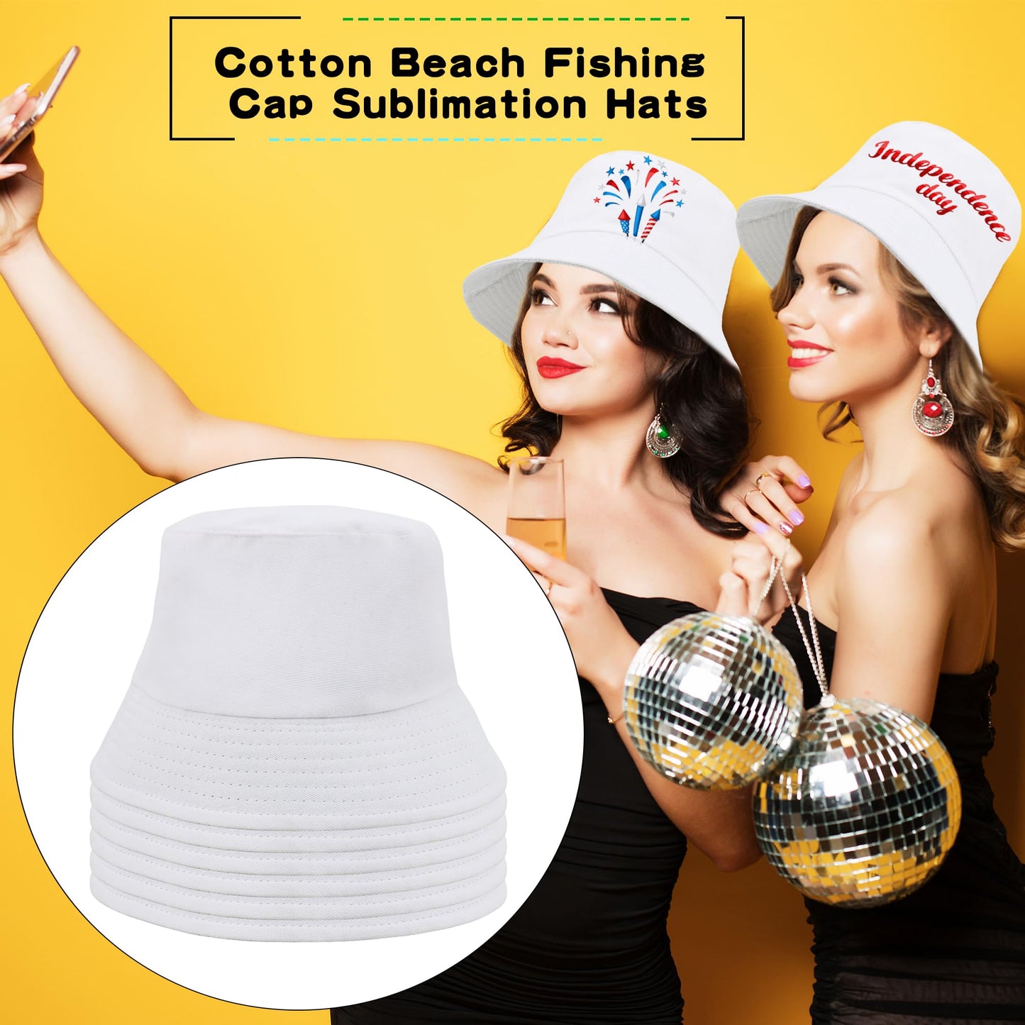 12 Pack White Bucket Hats Bulk Cotton Sublimation Bucket Hat DIY Blank Bucket Hats Summer Sun Hat for Adult Beach Travel Fishing Outdoor Sports