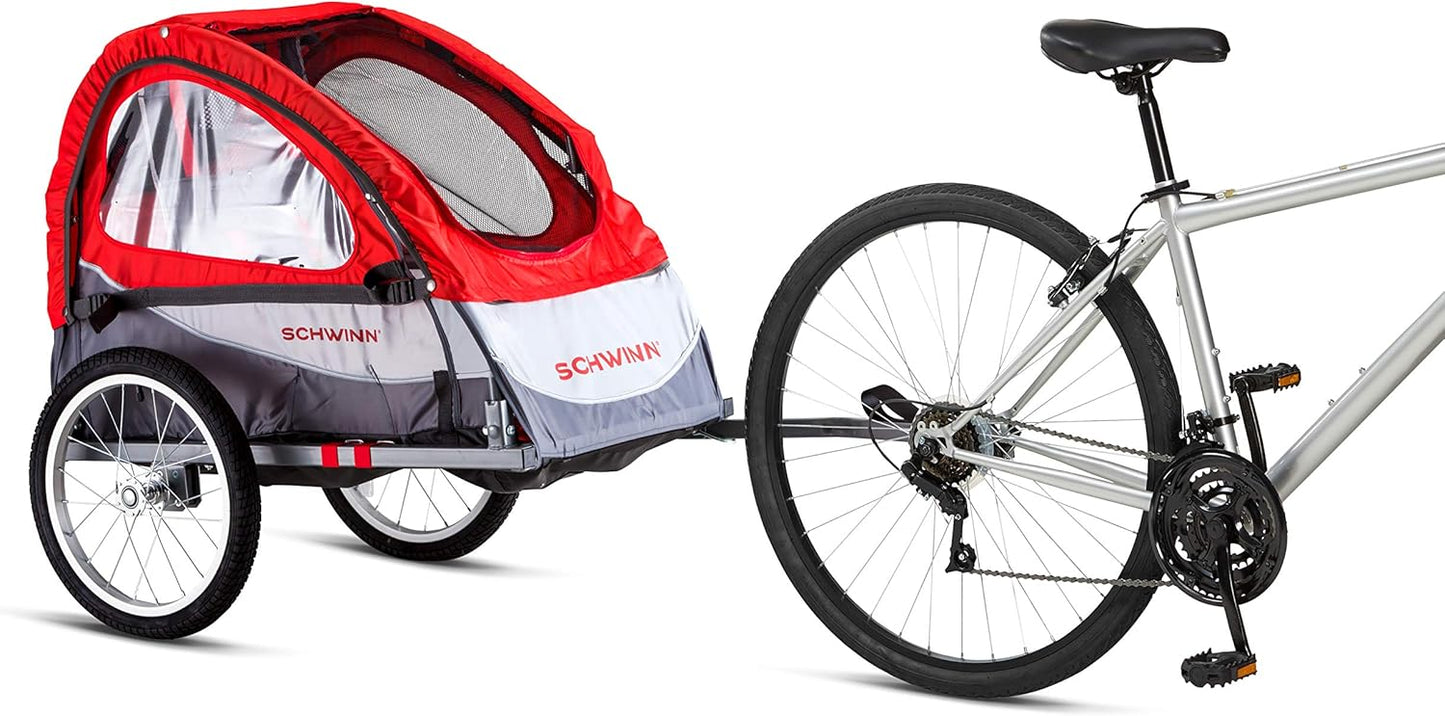 Schwinn Trailblazer Plus, Trailblazer, Joyrider or Echo Kids Bike Trailer, Single or Double Seat, Universal Coupler, Folding Frame, Quick-Release Wheels, Canopy, Schwinn Bike Trailer for Kids