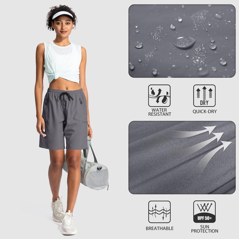 SANTINY Women's 5''/ 7''/9'' Hiking Cargo Shorts Quick Dry Lightweight Summer Shorts for Women Athletic Golf Zipper Pockets(Dark Grey_S)