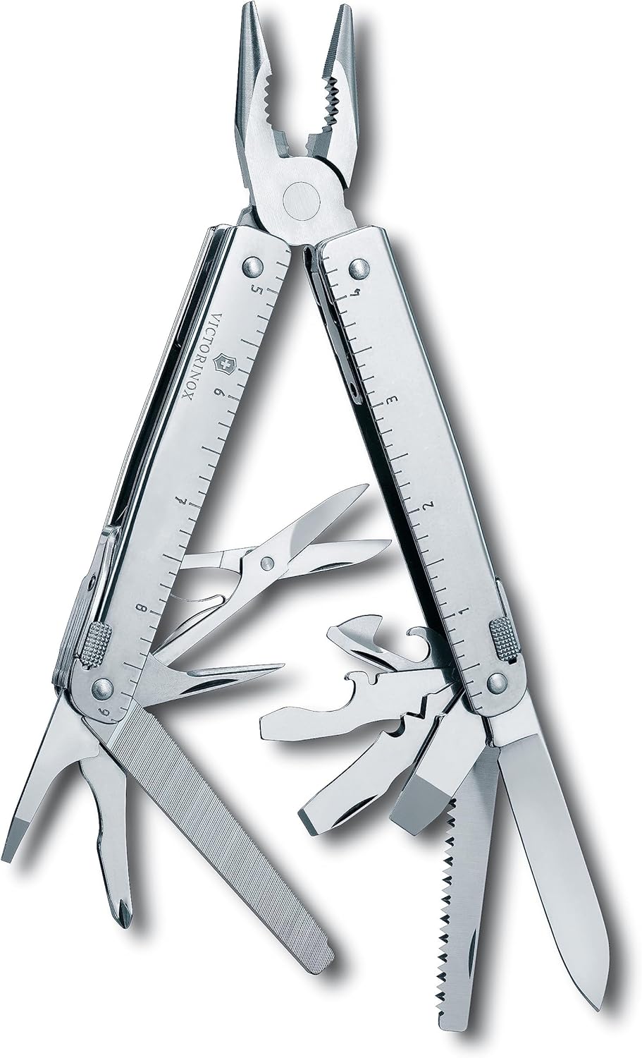 Victorinox Swiss Tool Swiss Army Knife, 24 Function Swiss Made Multi-Tool with Needle-Nose Pliers, Wire Cutters and Large Blade - Silver