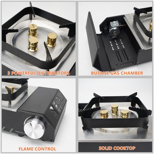 ONLYFIRE Portable Butane Stove with Carry Case, Mini Camping Stove Instant Ignition, Windproof Camp Stove for Camping, Hiking, RV Trip, Backpacking and Emergency, Black GS336