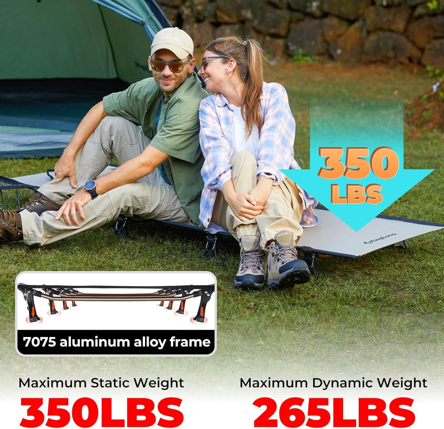 KingCamp Ultralight Camping Cot, Portable Folding Tent Camping Bed, Heavy Duty Sleeping Bed with Pillow for Adults Outdoor Backpacking Travel Hiking, Supports 350LBS, Orange