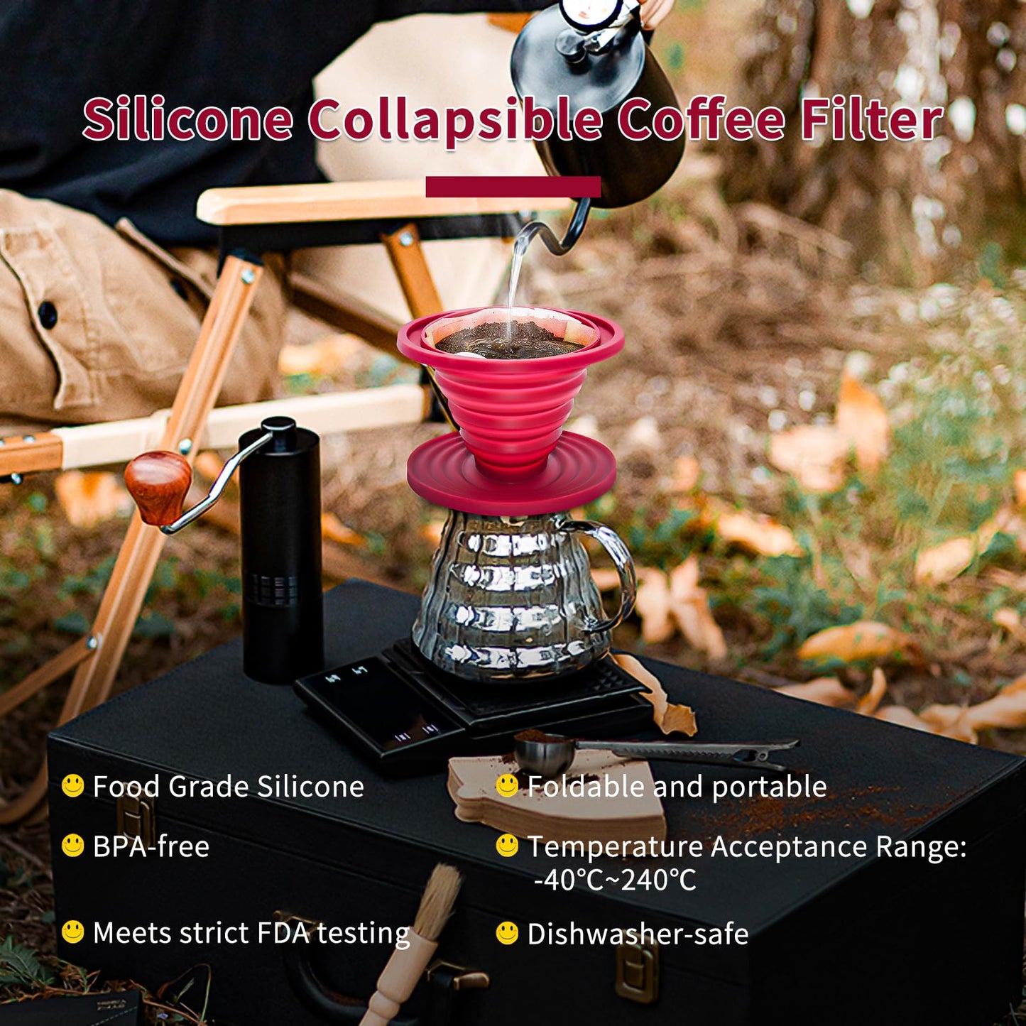 2 Pcs Collapsible Pour Over Coffee Dripper,Reusable Silicone Coffee Filter Holder,Food Grade Silicone,Suitable For Camping,Picnic,Party,Traveling,Office(Blue + Red)