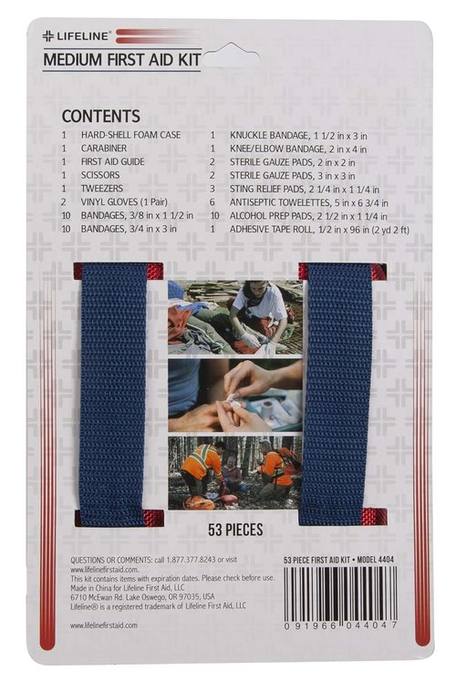 Lifeline 53 Piece First Aid Emergency Kit - Small and Compact Size - Ideal for camping, sporting events, hiking, cycling, car as well as home, school and office