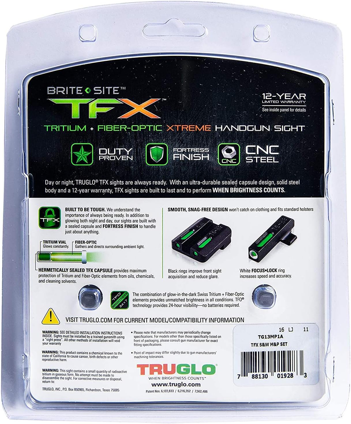 TRUGLO TFX Handgun Sight | Durable Shock-Resistant Compact Brightly Glowing Tritium & Fiber-Optic Xtreme Day/Night Sight for Handguns
