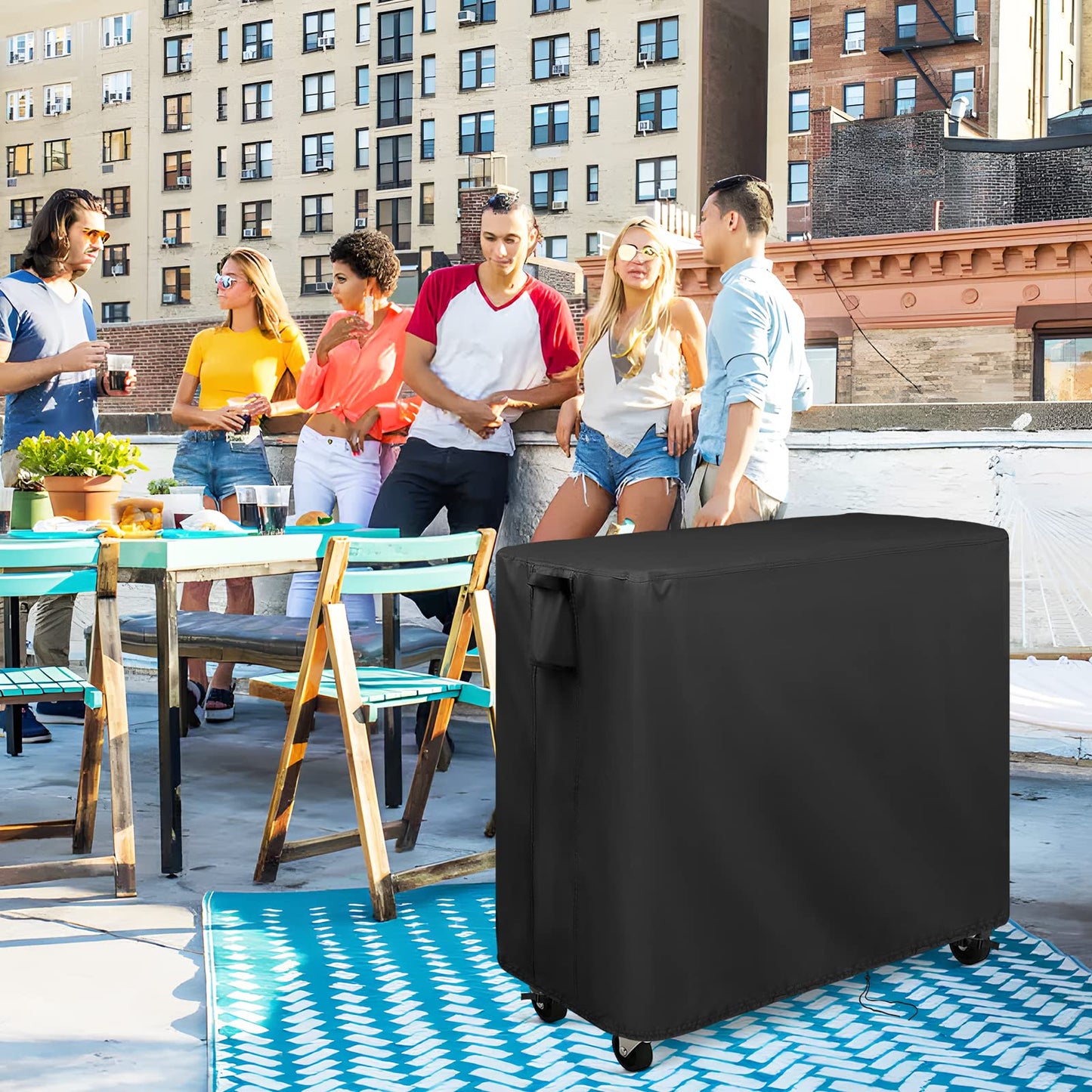 Kingling Cooler Cart Cover Fits Keter 89.8 Quart Patio Cooler, Waterproof Patio Party Rolling Ice Chest with Wheels Outdoor Cooler Cart Cover Black - 38''L x24''W x35''H