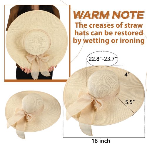 Tigeen 12 PCS Women's Wide Brim Straw Hats Floppy Sun Hat Foldable Multicolor Summer Beach Sun Cap UPF 50+(Beige)
