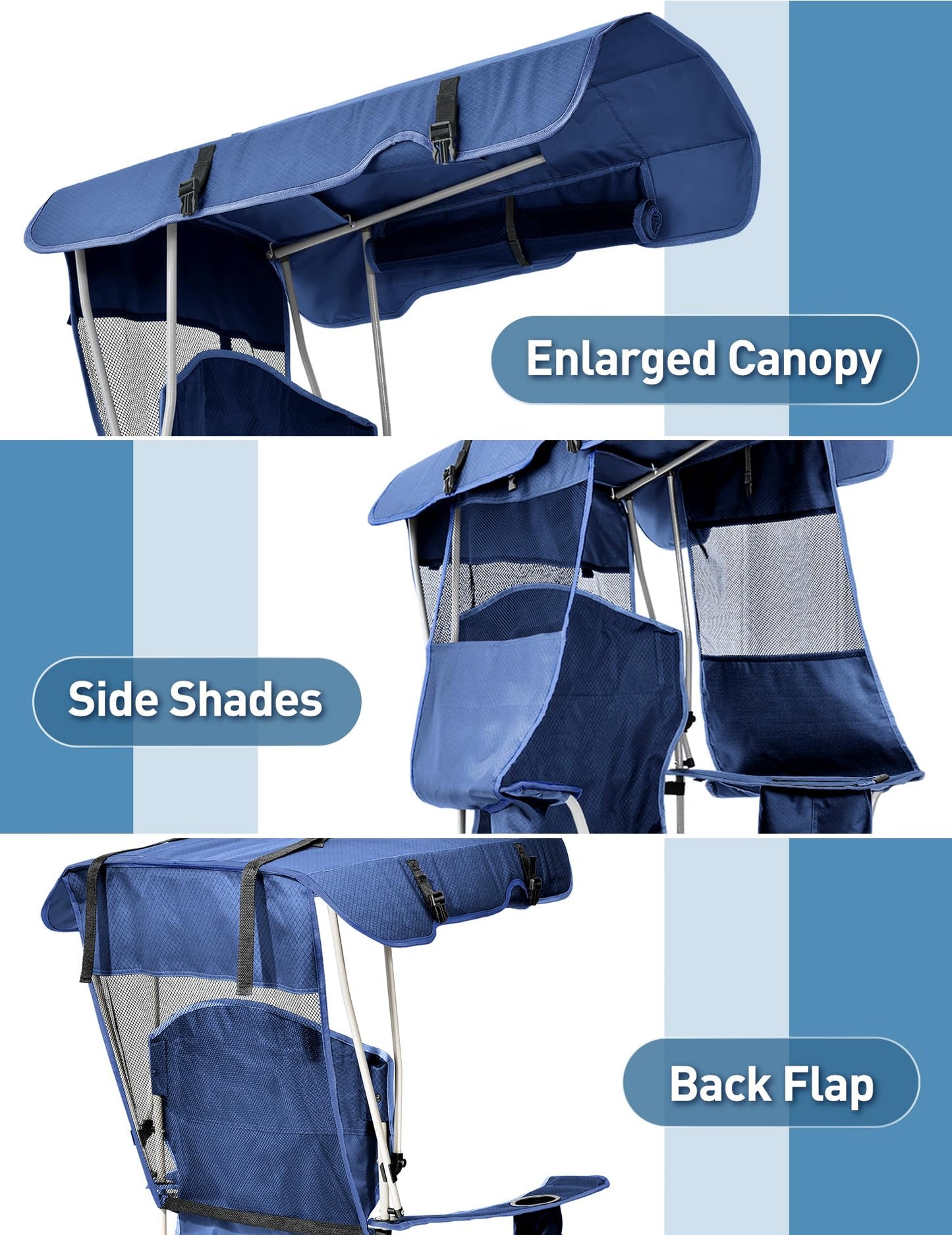Docusvect Canopy Beach Chair with Cooler, Beach Chair with Canopy Shade, Cup Holder, Side Pocket for Outdoors Sports, Camping, Tailgates, Fishing - Support 330 LBS