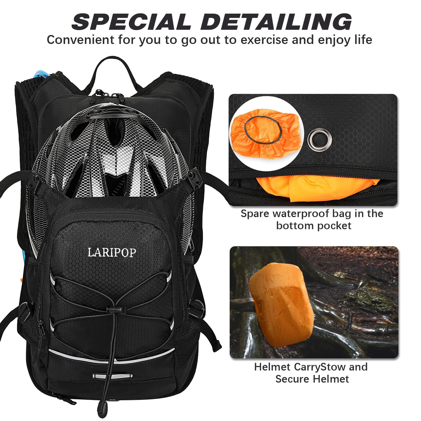 LARIPOP Hydration Backpack 18L with Water Bladder 2L Hiking Water Backpack Women Men Lightweight Hydration Pack Breathable Reflective Daypack with Storage for Cycling, Hiking, Biking, Running