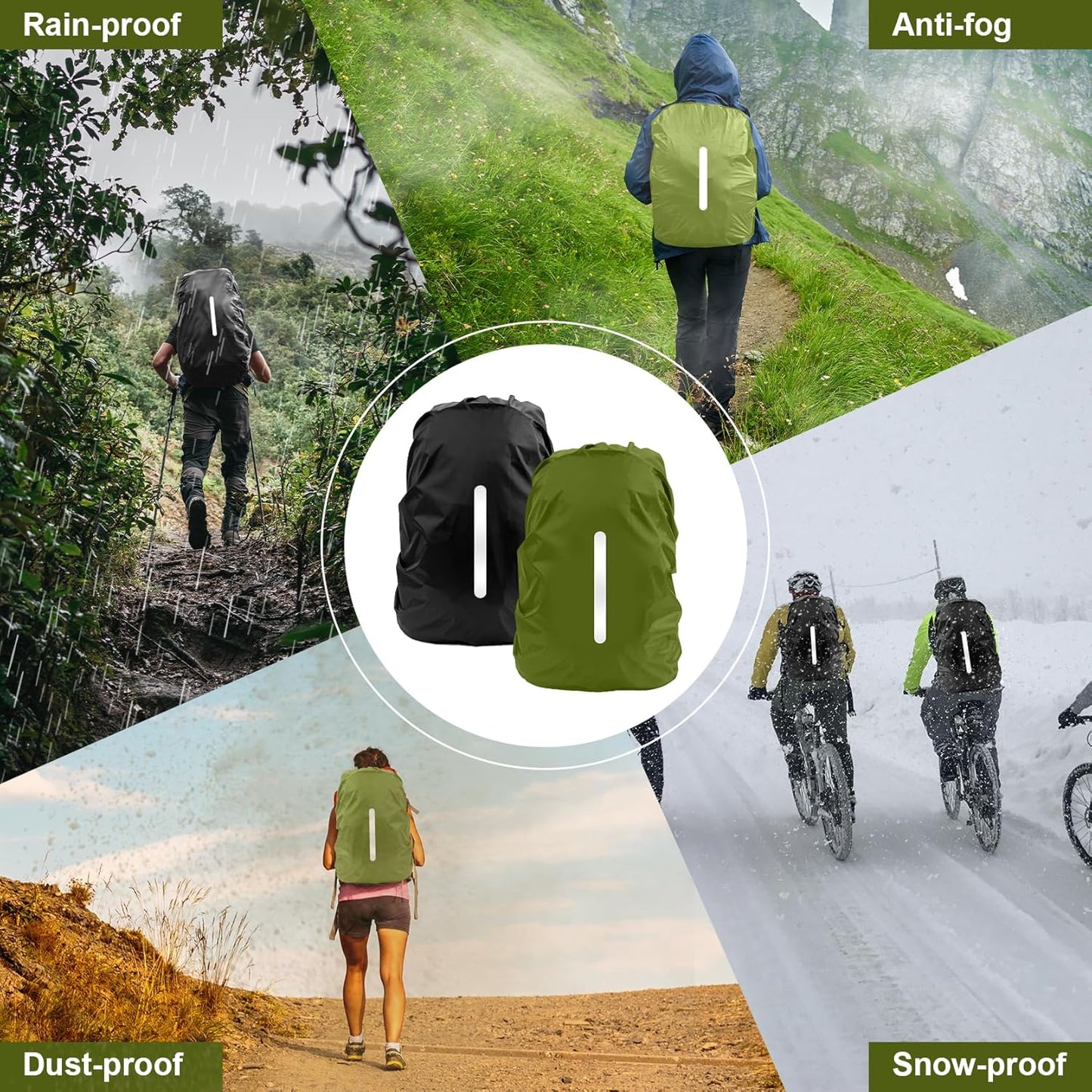 LAMA 2pcs Waterproof Rain Cover for Backpack, Reflective Rainproof Protector for Anti-dust and Anti-Theft M 30L-40L Black