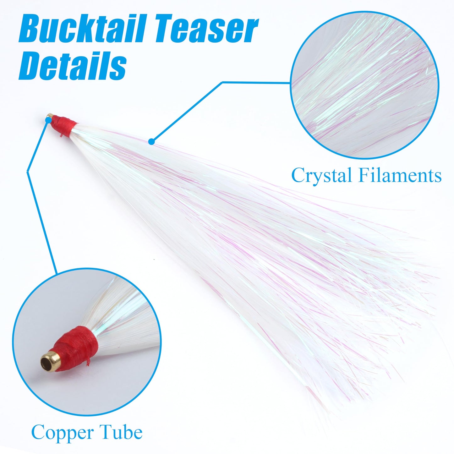 Fishing Bucktail Teasers Kit, 10pcs Mylar Flash Teaser Tail Fishing Teaser Lures Mylar Bucktail Skirts for Flounder Rig Saltwater White