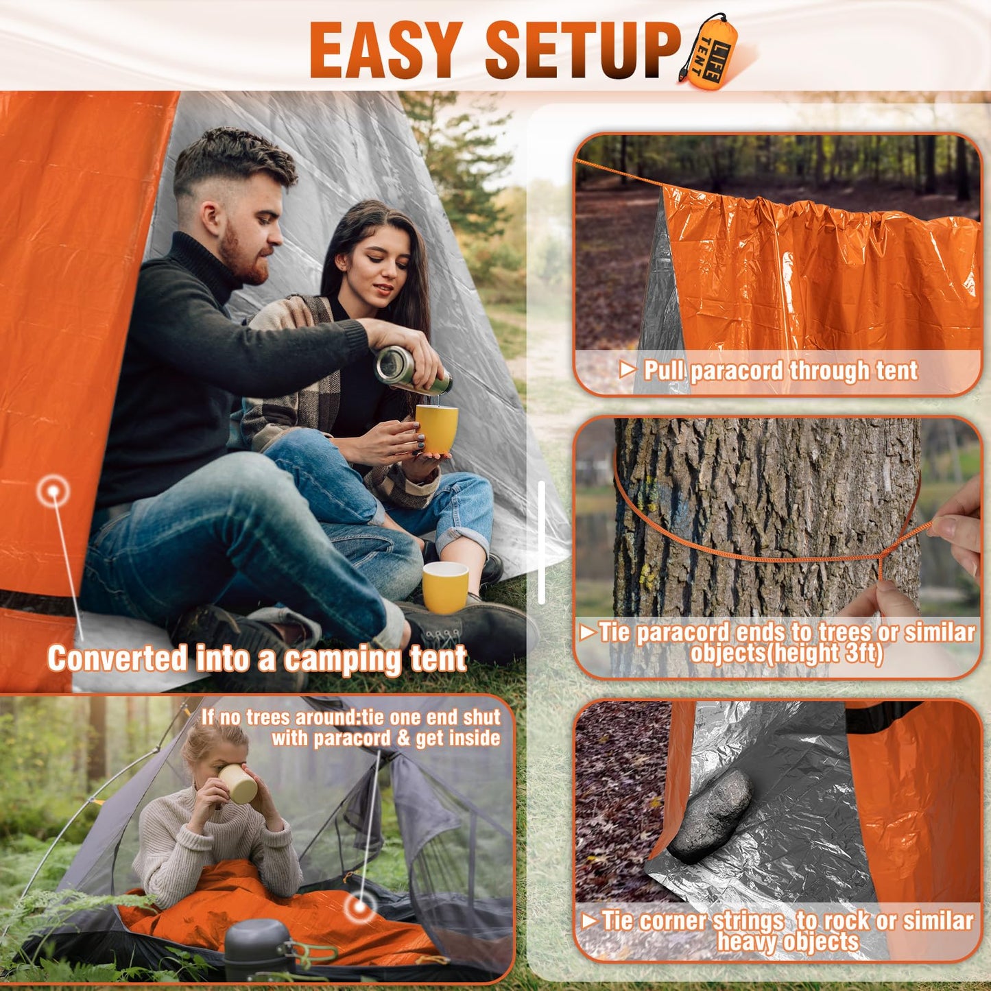 Kilihot Emergency Tent Shelter 2 Person Emergency Survival Life Pocket Tent Waterproof and Windproof for Camping Hiking Outdoor Activities