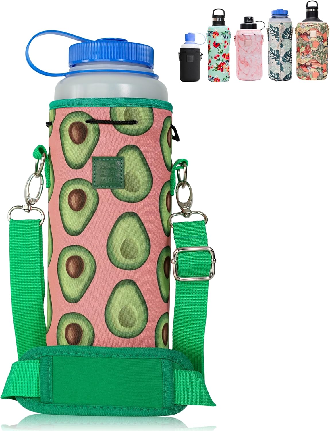 Insulated Neoprene Water Bottle Carrier | Adjustable Sling Pouch | Black, Large
