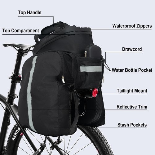 HAOQI 35L Panniers Bike Bags, Waterproof Bicycle Rear Rack Trunk Bag Hard Shell Ebike Cargo Saddle Seat Bag Carrier Handbag with Shoulder Strap for Commuter Travel Outdoor,Black
