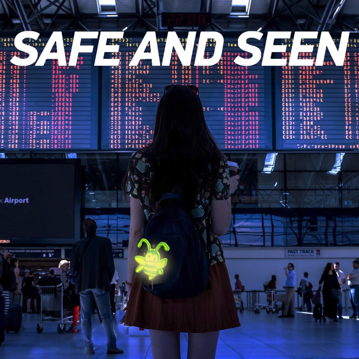 AdayPeace Safety Reflector Fun,Glow Bee-Fun-to-Wear,Ultra Bright,Glow in the Dark Carabiner,Night Reflective Keychain,Safety Keychain,Lightning Bee Keychain Hanging Rings for Kids,Bags,Backpack-Made in Green(green)