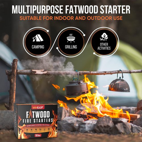 Vivlly Fatwood Fire Starter Pack – Starter Wood for Fireplace – Small Wood Logs for Campfire Stove, Grilling & Cooking – Firewood Lighter Kindling Sticks – Firepit Burning (10 lb)