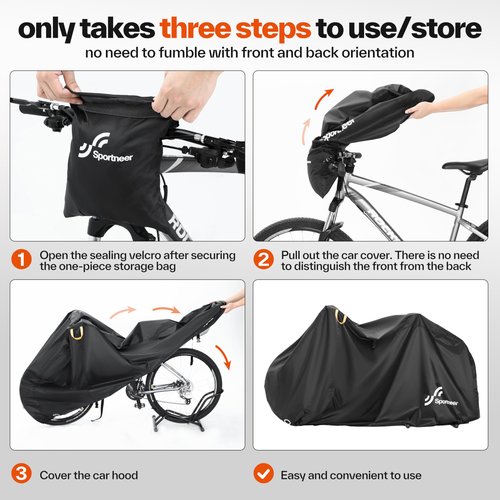 Sportneer Bike Cover: Waterproof Outdoor Bicycle Covers with Lock Hole & Storage Bag - Rain Sun UV Dust Wind Proof Bike Covers for Mountain Road Electric Bike