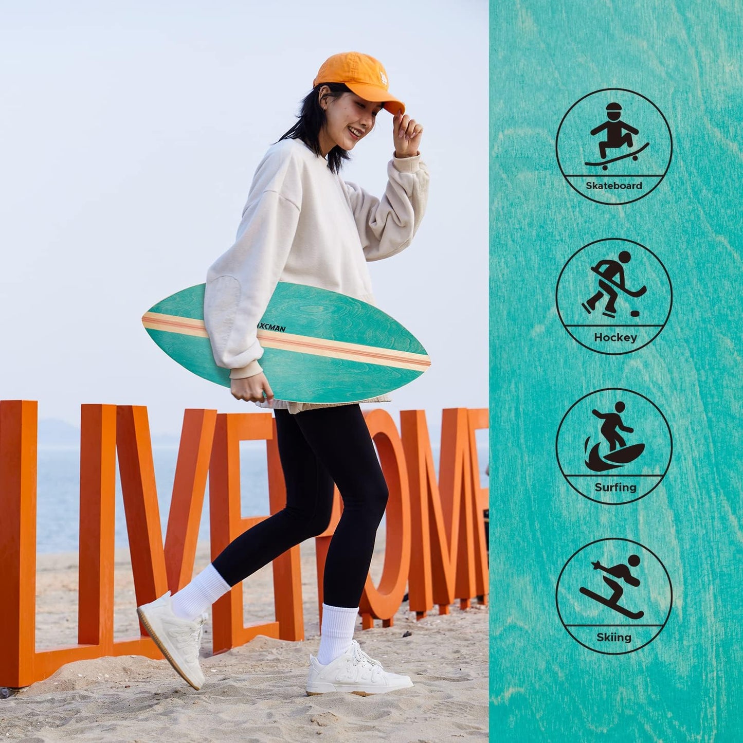XCMAN Surf Balance Board Trainer with Roller Wooden Exercise Balancing Stability Trainer - Non Slip Surface for Adults Kids|Balance Board Surfing,Skateboarding,Hockey,Yoga