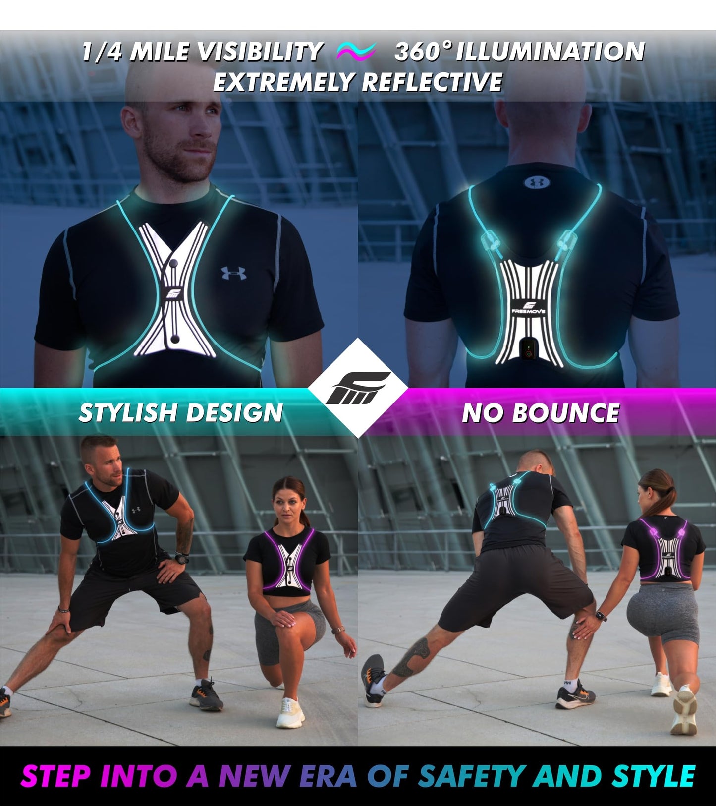SPIDER Reflective Lighted Running Vest - Optic Fiber Technology, Bright, 360° Visible, Ultralight, Phone Pocket, Fully Adjustable Size XS-3XL - Reflective Running Gear for Safe Night Sports & Walking