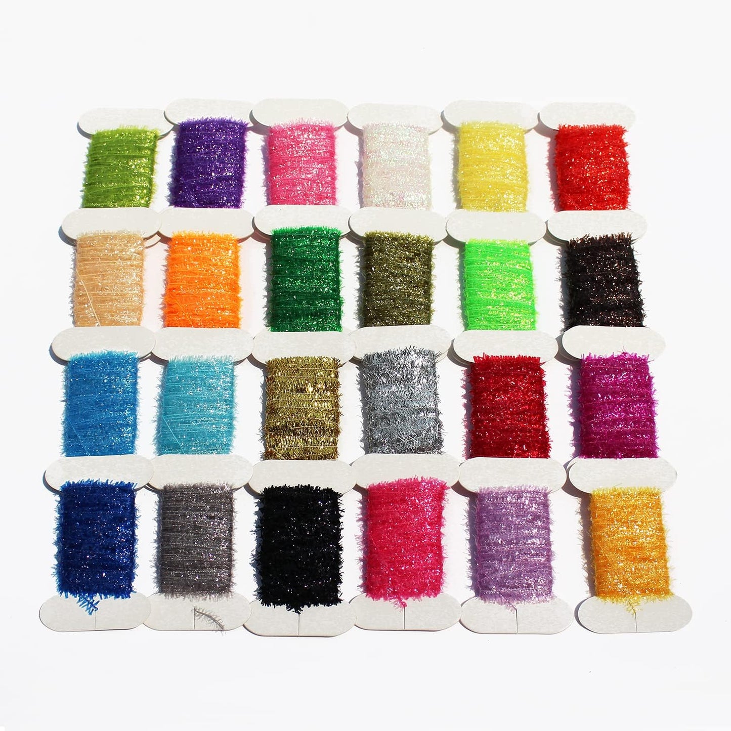 24 Cards 10m/Card Fly Fishing Tinsel Chenille Crystal Flash Line Nymph Streamers Lure Making Fly Tying Materials