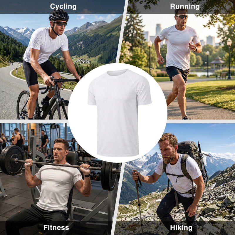 HYCOPROT Men’s Quick Dry Workout T Shirts Moisture Wicking Short Sleeve Athletic Loose Fit Undershirts Lightweight Breathable Activewear Tee Tops Fitness Clothing for Running Training Hiking Casual