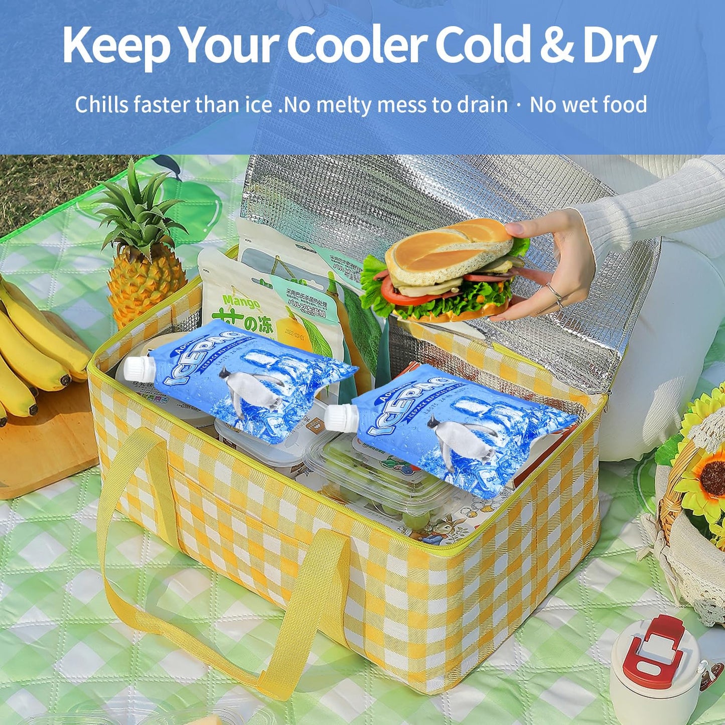 2025 Reusable Ice Packs for Cooler, Aookellb 5 Pack Long Lasting Gel Freezer Packs for Coolers, Cold Packs for Cooler Bag Backpacks, Lunch Box, Cooler Bag, Keeps Food Cold Fresh