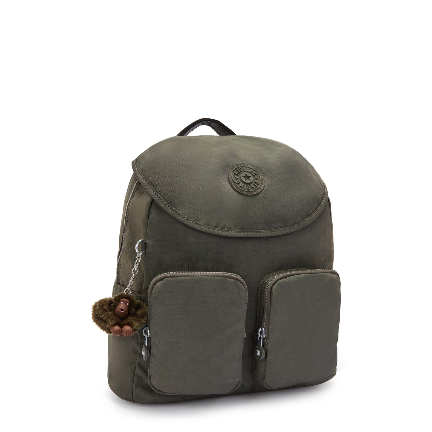 Kipling Women's Fiona Medium, Adjustable Straps, Flap Closure, Top Carry Handle, Backpack, Field Green, 13.25''L x 13.25''H x 6''D
