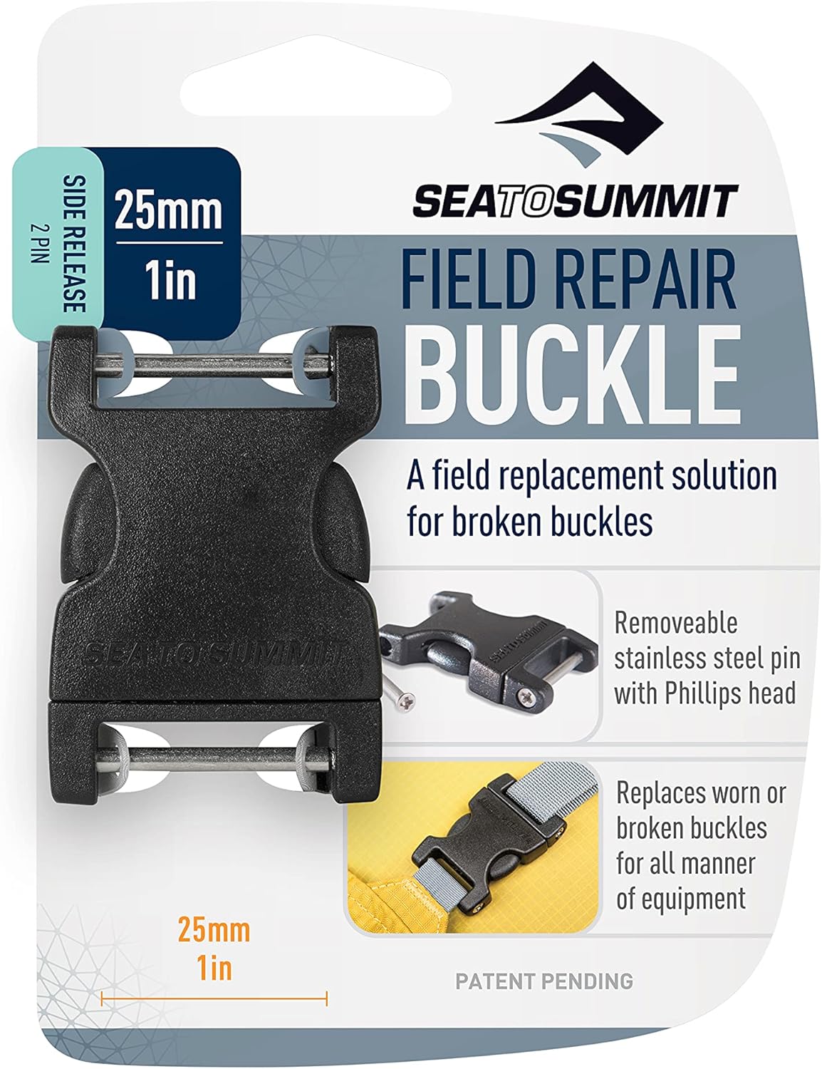 Sea to Summit 2 Pin Field Repair Side Release Buckle - Black, 20 mm