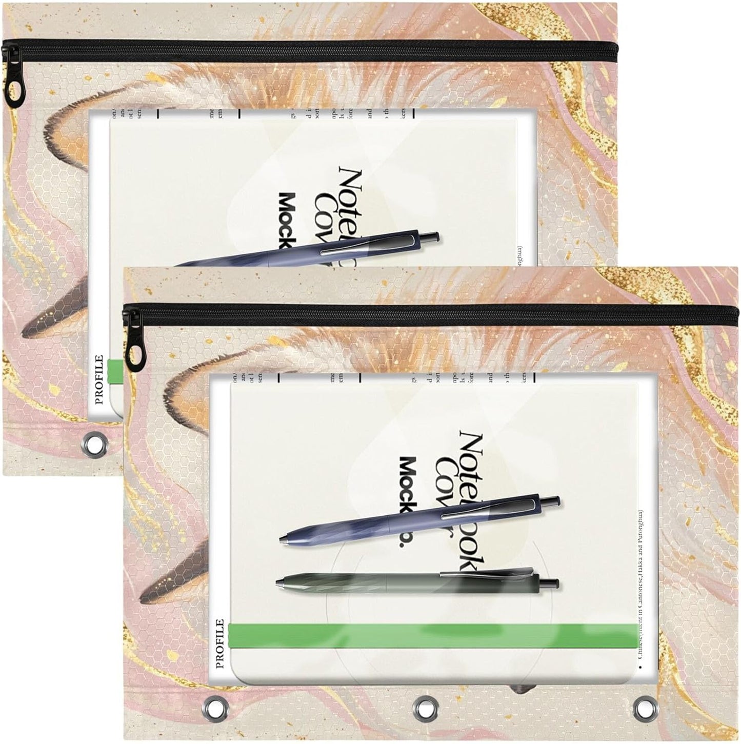 Largemouth Bass Fish 2 Pack 3 Ring Binder Pocket A4 Size Binder Pouches Clear PVC Loose Leaf Folder Sleeves Storage Bags for Files, Documents