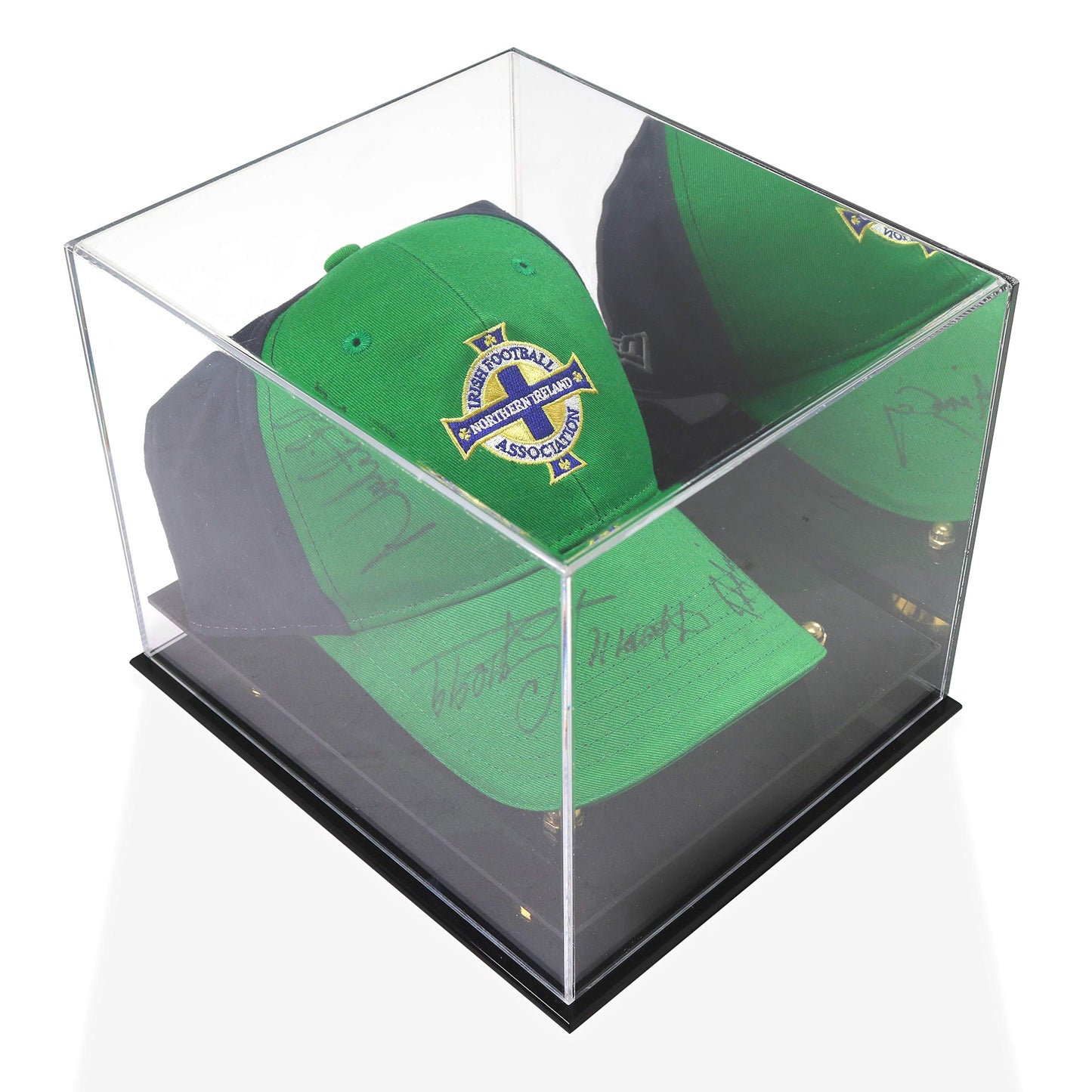 Katai - Set of 2 Crystal Clear Hat Display Cases - UV Resistant Acrylic Cap Holder Stand, Perfect for Baseball, Football or Snapback Caps - Complete with Microfibre Cloth