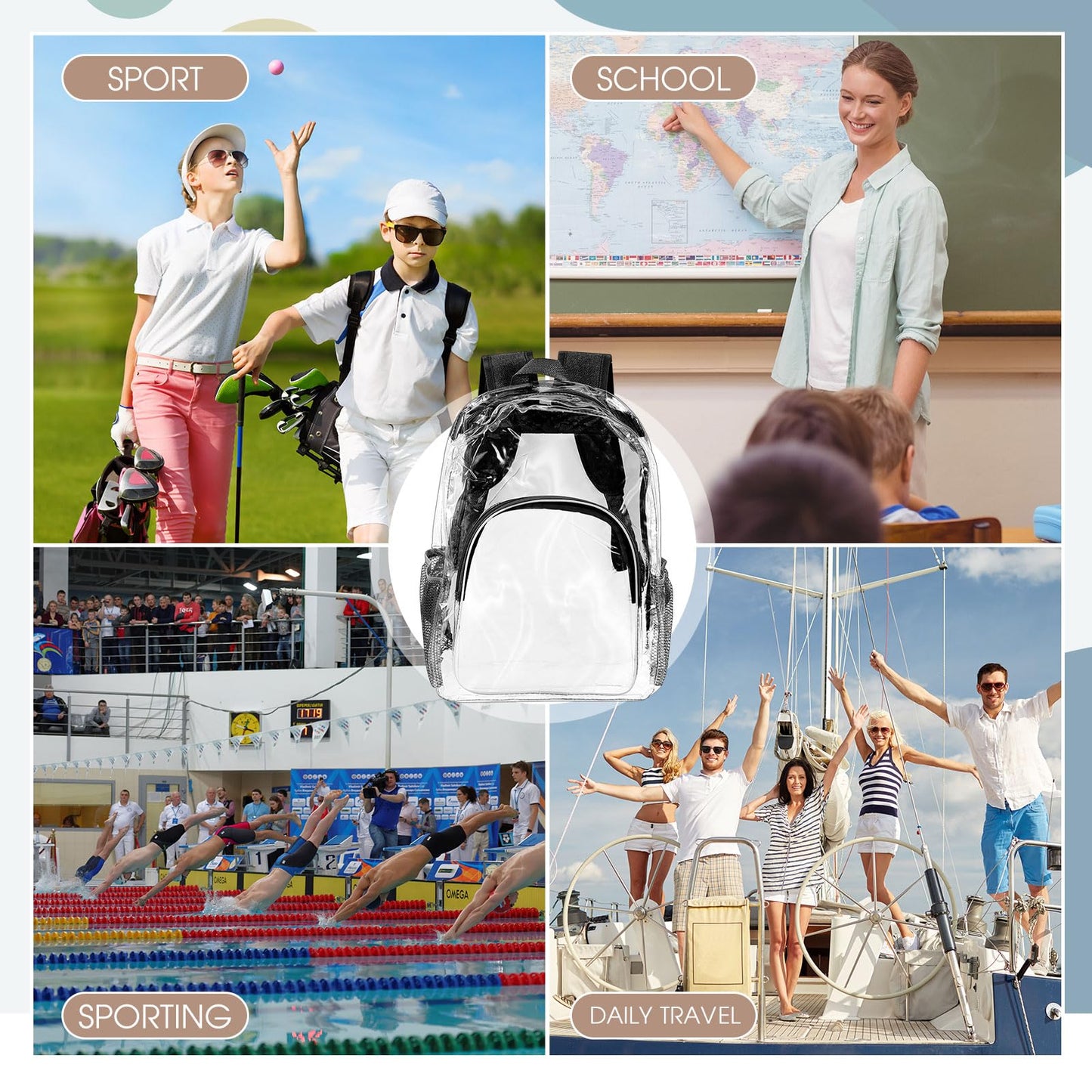Aliceset Clear Backpack Bulk Heavy Duty Clear Bookbag 16 Transparent Waterproof Color Back Packs Donation Sports Stadium(30 Pcs)