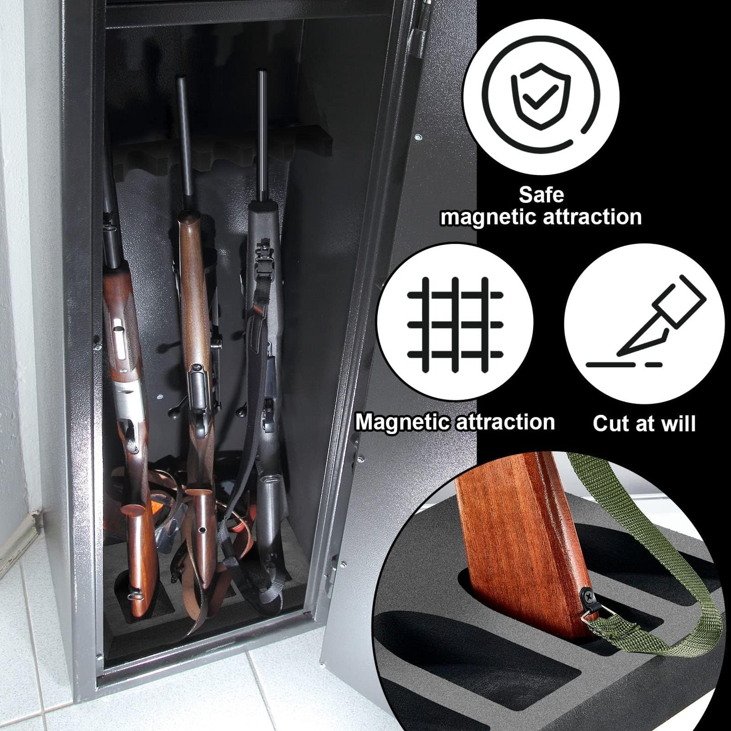 Geelin 2 Set Foam Gun Rack Gun Safe Accessory Universal Gun Safe Organizer with Magnetic Strip and Holder for Butt Stocks Shotgun Rifle Rack Rifle Rest Holder for Metal Gun Storage Gun Cabinet Gifts