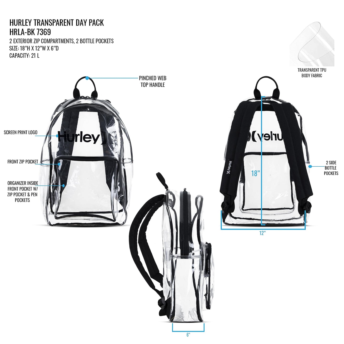 Hurley Unisex-Kid's Clear Bag and Backpack, O/S