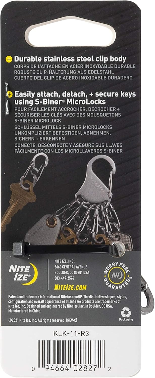 Nite Ize KeyRack Locker Steel S-Biner - Heavy-Duty Carabiner Clip for Keys - S-Biner MicroLocks for Key Holders - Stainless Steel Keychain Accessories & Organizers