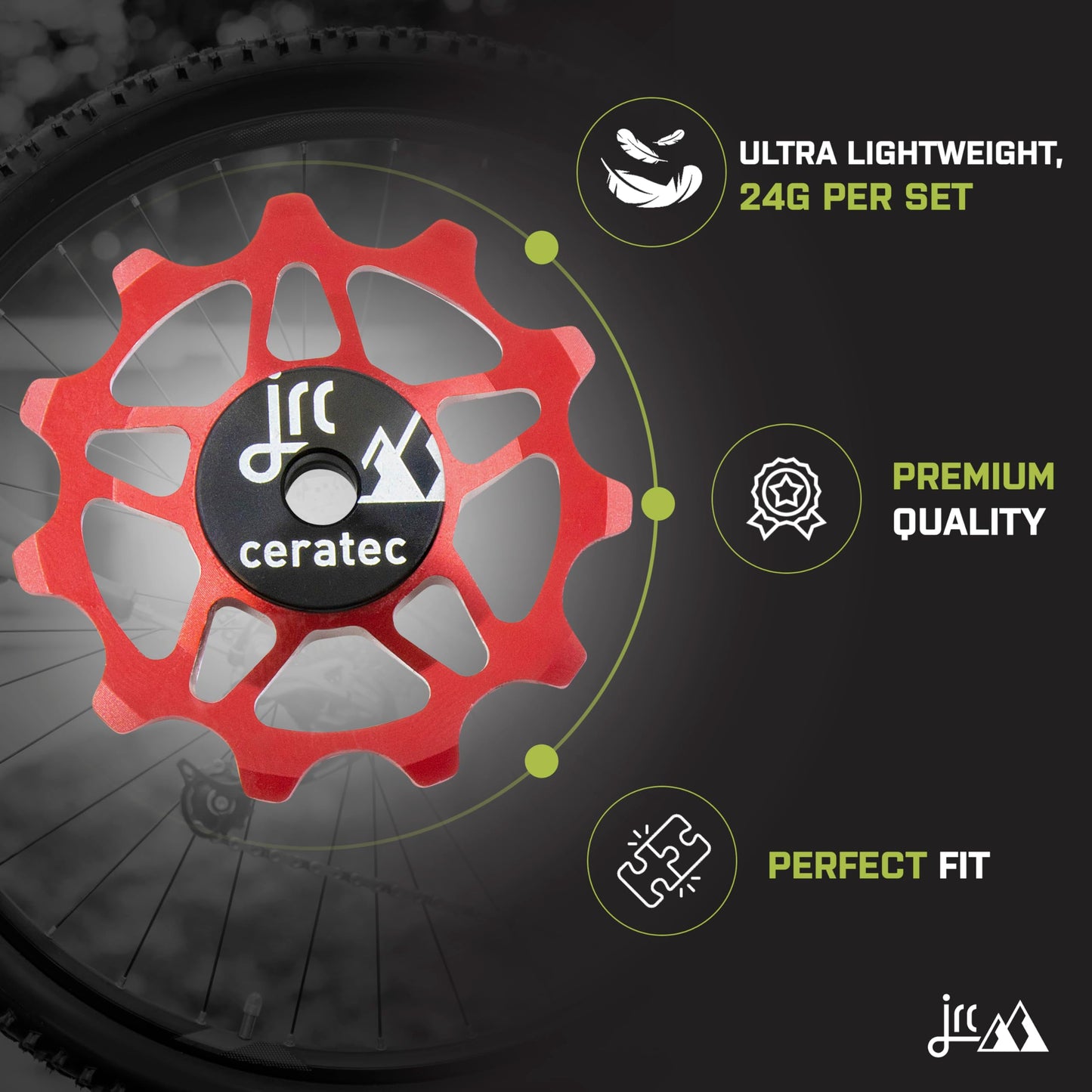 JRC Components 11T Ceramic Pulley Wheels | Compatible with 12 Speed Shimano 105 R7150 & Ultegra R8150 | Hybrid Ceramic Derailleur Pulley Wheel -Red