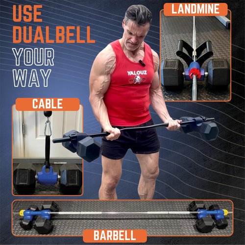 DUALBELL Dumbbell Barbell Converters- Pair Black w/black weight collars for 1", 25mm bar- Connect Dumbbells to 1" standard diameter bar, barbell adapters to replace weight plates- 250lb capacity