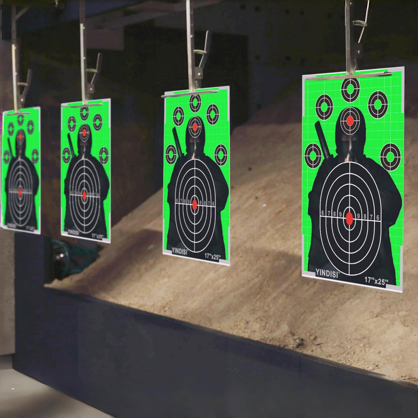 17x25 inch Fluorescent Green Opponent Silhouette Target with White Grid Lines, NonReflective Surface, Includes Carrying Bag, 25 Sheets, Ideal for Handguns, Rifles, Airguns, BB Guns