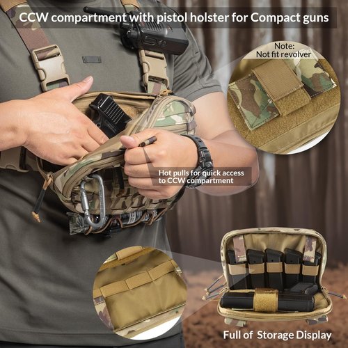 VOTAGOO GEAR Tactical Chest Pack EDC Chest Bag 2L Utility Molle Chest Rig Pouch with CCW Compartment Adjustable Harness for Outdoor (CP)