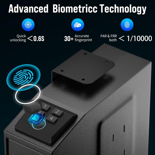 CLUTTO Biometric Slider Gun Safe for Handgun, Fingerprint Gun Safe Supports Quickly Access with 3 Ways, Fingerprint, PIN Code and Keypad (Black)
