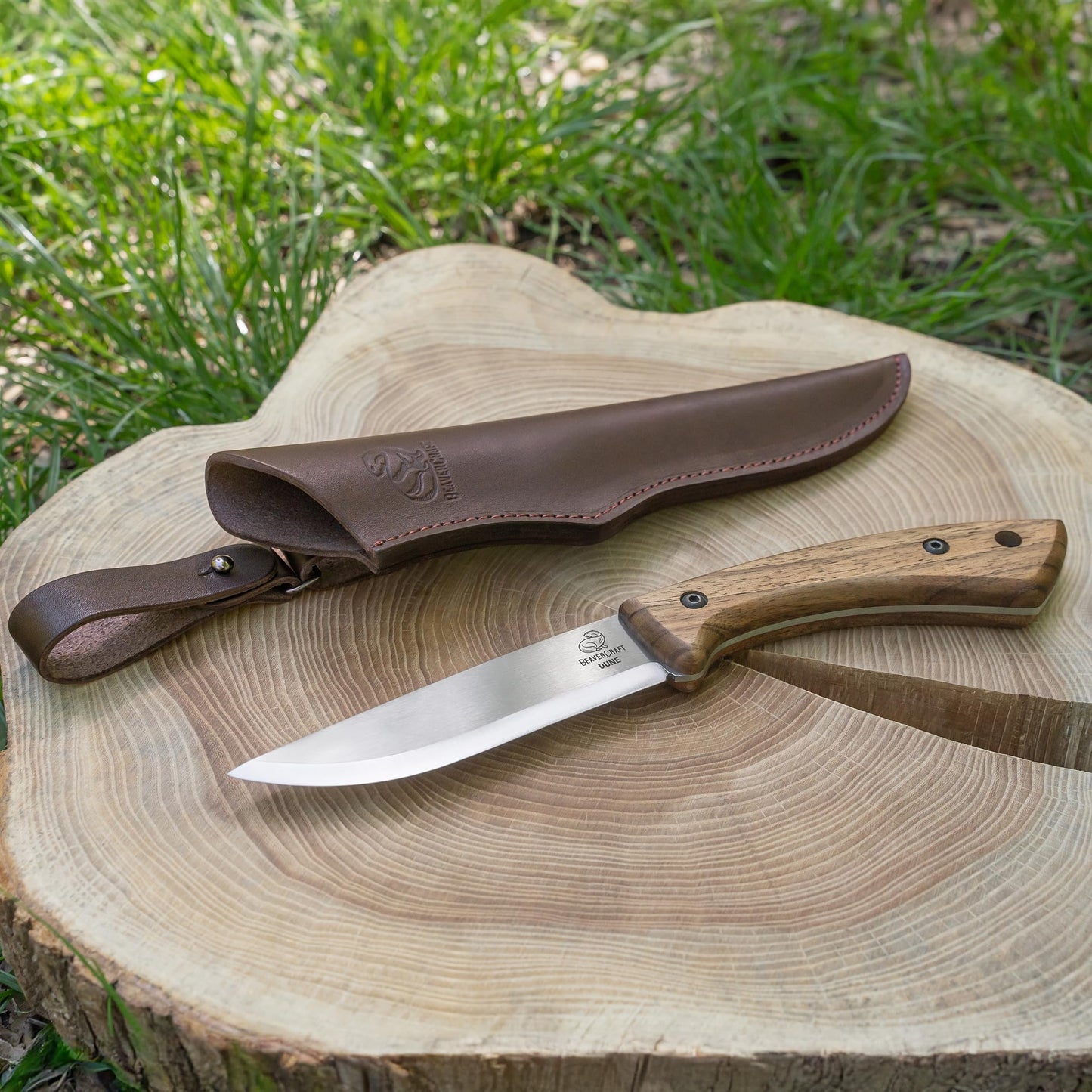 BeaverCraft Bushcraft Knife Full Tang Carbon Steel with Leather Sheath – Camping Bush Knife Fixed Blade – Outdoor Bushcraft Knives BSH1 Dune