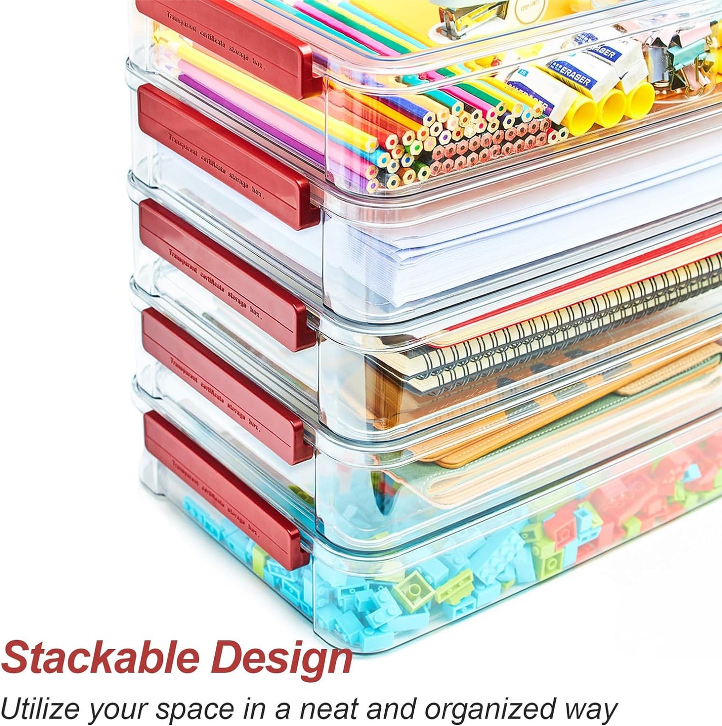 2 Pcs 5.5qt 9 x 13 Plastic Portable Project Case With Snap-Tight Latch Clear Stackable Storage Box With Lids Organizer Container For A4 File Photo Documents Scrapbook Craft Art Supplies