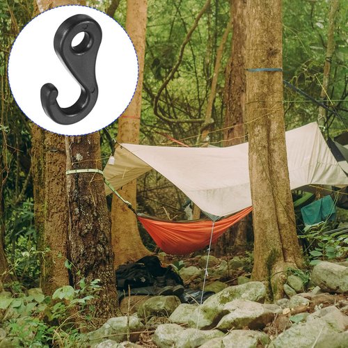 M METERXITY 10 Pack Plastic Camping Hooks - Camping Hook Buckles Durable Tent Awning Hole Clip Accessories, Apply to Camping Hiking (6.5mm, Black)