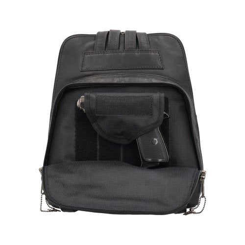 Lady Conceal Unisex Concealed Carry Jayden Leather Backpack with Hidden Compartment with Universal Holster (Black)