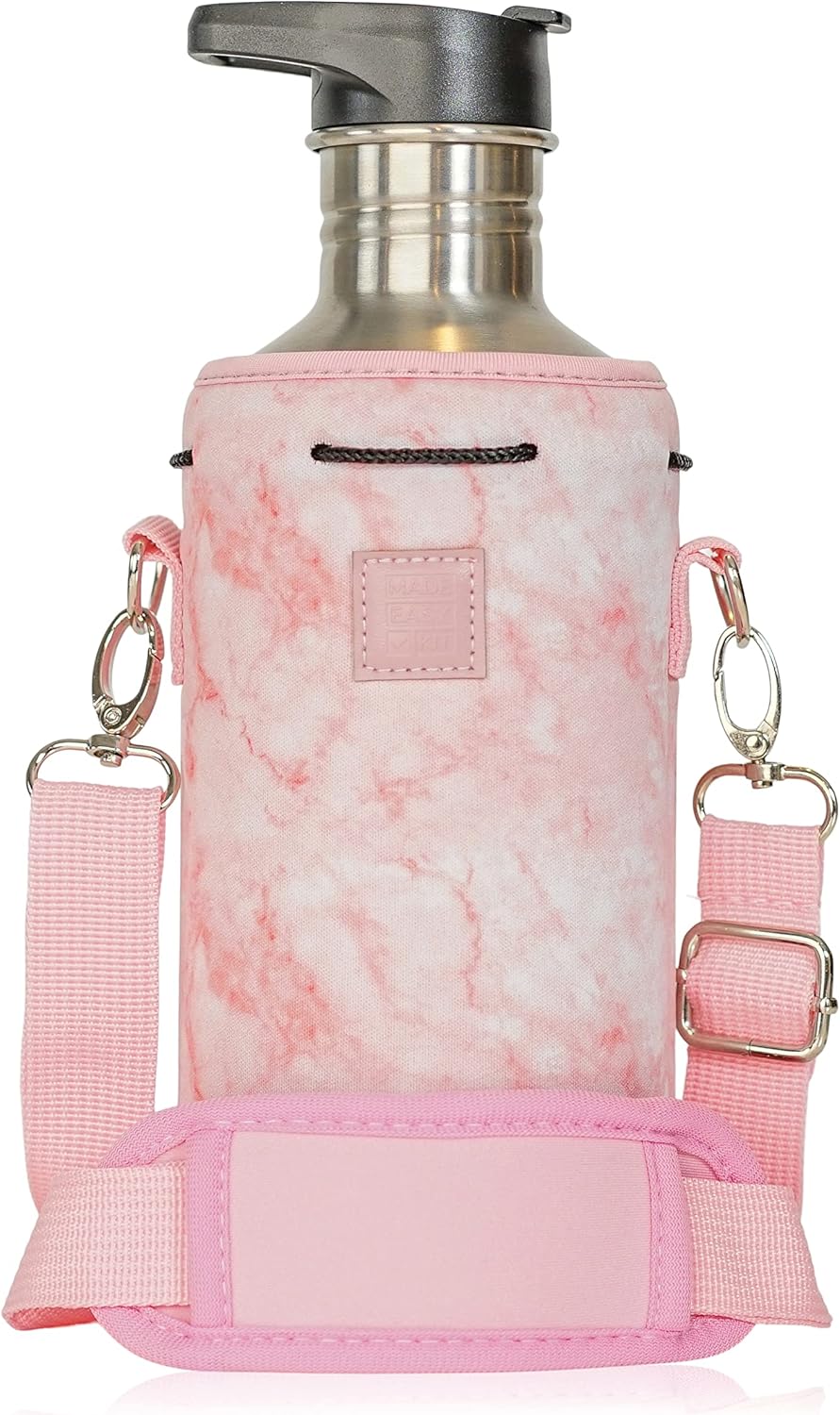 Insulated Neoprene Water Bottle Carrier | Adjustable Sling Pouch | Black, Large