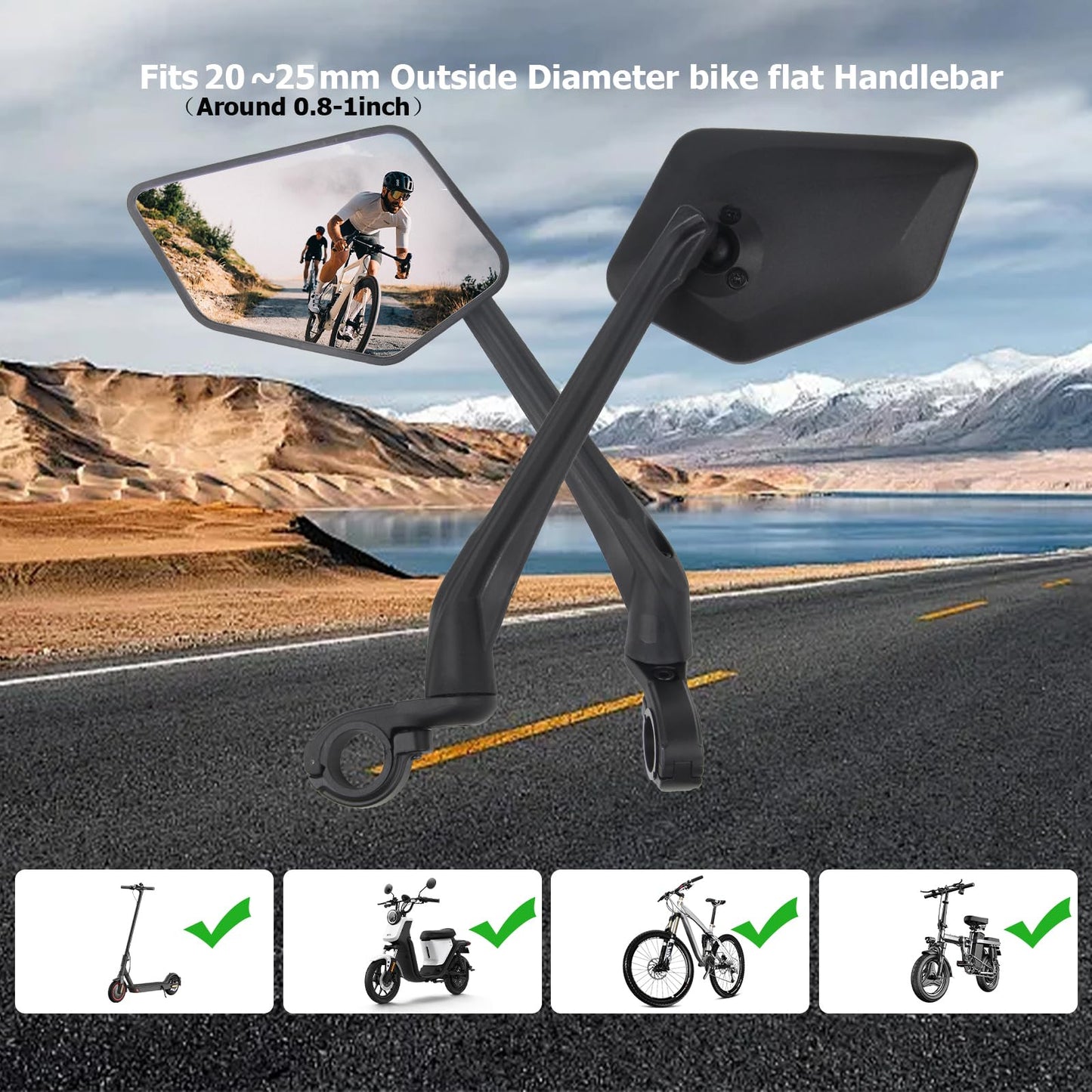 DRCKHROS Bike Mirror Handlebar Mount E-bikes Bicycle Mirrors, Anti-Shake 360° Rotatable High-Definition Shockproof Explosion-Proof Wide-angle Rear View Convex Mirror for bike bicycle ebike